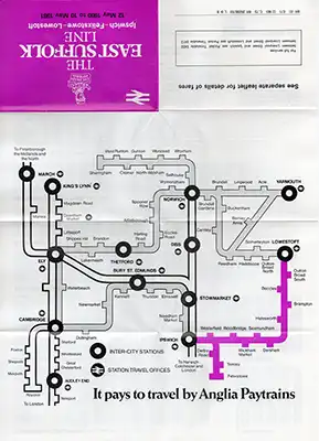 May 1980 Ipswich Felixstowe - Lowestoft timetable inside