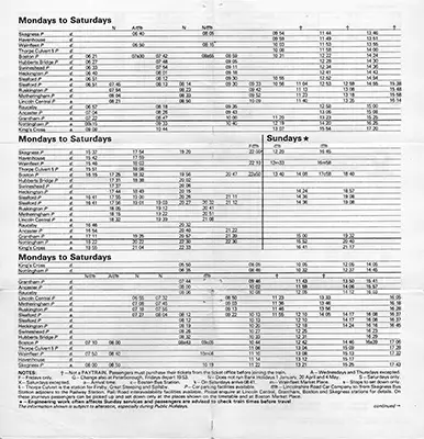 October 1980 Lincoln/Grantham - Skegness timetable inside