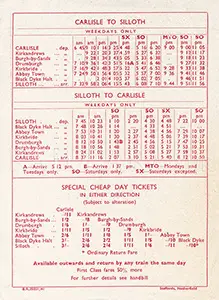 November 1954 Silloth timetable back
