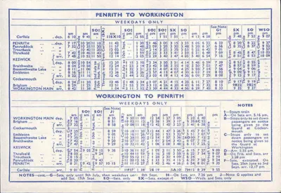 Summer 1955 Penrith timetable inside