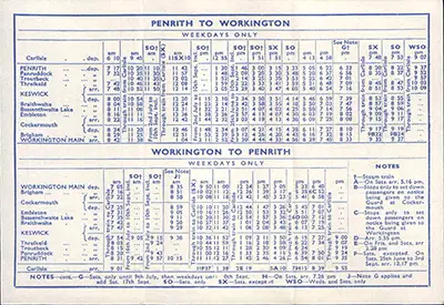 Summer 1955 Penrith timetable, front