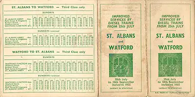 Outside of July 1955 Watford - St Albans timetable