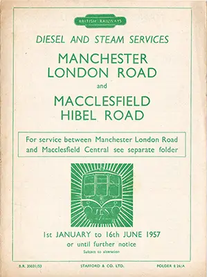 January 1957 Manchester - Macclesfield Hibel Road timetable cover