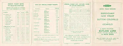 Autumn 1957 Birmingham - Lichfield timetable outside