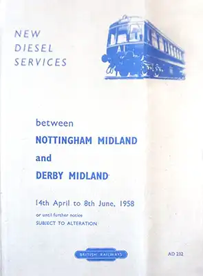 April 1958 Nottingham - Derby timetable cover