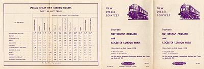 April 1958 Nottingham - Leicester timetable outside