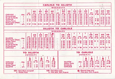 Summer 1958 Silloth timetable, reverse