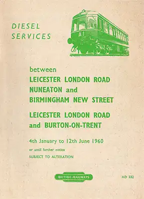 January 1960 Leicester - Birmingham timetable cover