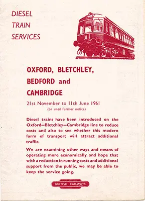 November 1960 Oxford, Bletchley, Bedford and Cambridge timetable cover