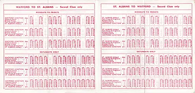 June 1961 Watford - St Albans timetable inside