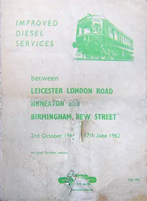 October 1961 Leicester - Birmingham timetable cover