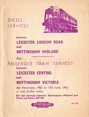 November 1961 Leicester - Nottingham timetable cover