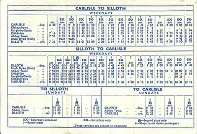 Summer 1962 Silloth timetable, reverse