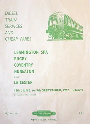 June 1962 Leamington Spa - Rugby - Coventry - Nuneaton / Leicester timetable cover