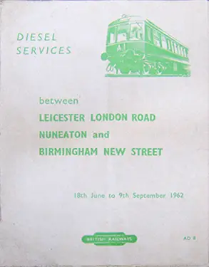 June 1962 Leicester - Birmingham timetable cover