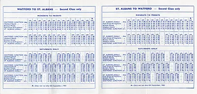 June 1963 Watford - St Albans timetable inside