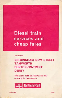 April 1966 Birmingham - Derby timetable front