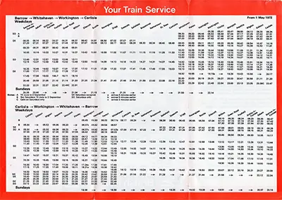 May 1972 Barrow West Cumberland Carlisle timetable inside