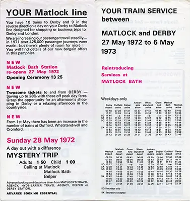 May 1972 Matlock - Derby timetable inside