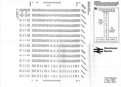 Manchester-Buxton May 1973 timetable outside