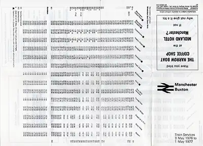 Manchester-Buxton May 1976 timetable outside