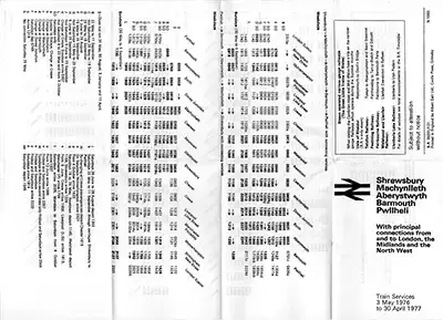 May 1976 Shrewsbury - Aberystwyth timetable outside