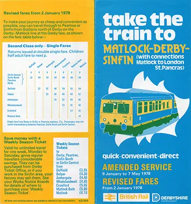 January 1978 Matlock - Derby - Sinfin timetable outside