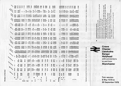 Outside of May 1978 Crewe - Chester - Llandudno - Bangor - Holyhead timetable