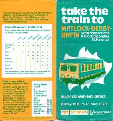 May 1978 Matlock - Derby - Sinfin timetable outside
