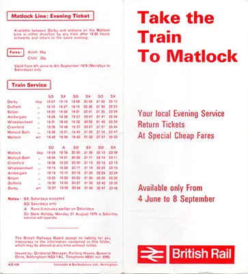 Summer 1979 Matlock - Derby evening service timetable outside