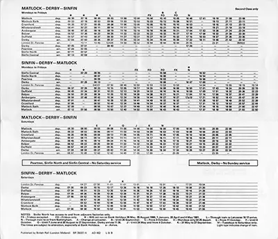 May 1980 Matlock - Derby - Sinfin timetable inside