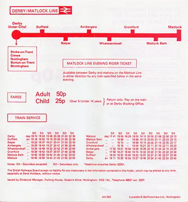 March 1981 Matlock Evening Rider Tickets timetable inside