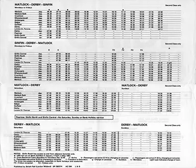 October 1982 Sinfin - Derby - Matlock timetable inside