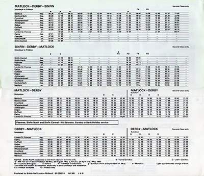 May 1983 Sinfin - Derby - Matlock timetable inside