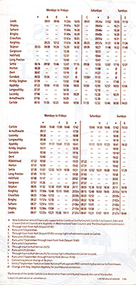 Leeds - Settle - Carlisle timetable back