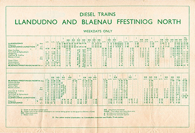 June 1957 Llandudno timetable inside