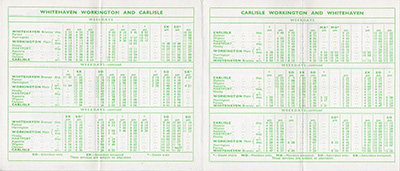 Autumn 1962 Whitehaven timetable, reverse