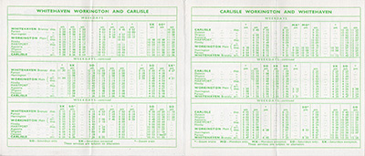 Autumn 1962 Whitehaven timetable, reverse