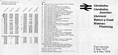May 1977 Llandudno timetable outside