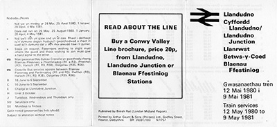 May 1980 Llandudno timetable outside
