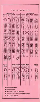 Inside of June 1957 Leeds - Castleford timetable
