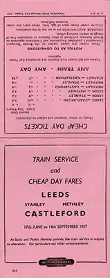 Outside of June 1957 Leeds - Castleford timetable