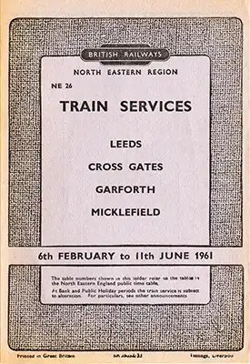 Front of February 1961 Leeds - Micklefield timetable