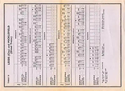 Inside of February 1961 Leeds - Micklefield timetable