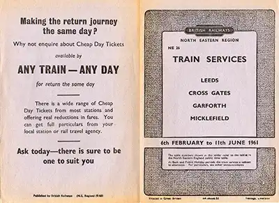 Outside of February 1961 Leeds - Micklefield timetable