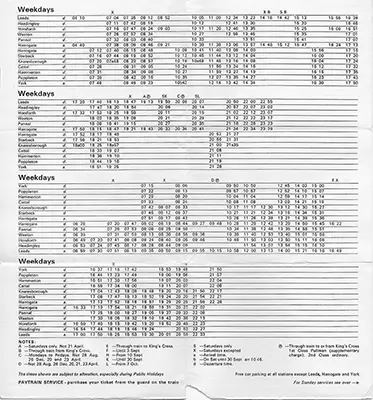 May 1972 Leeds - Harrogate - York timetable inside