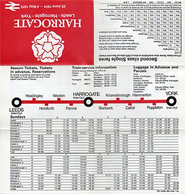 June 1974 Leeds - Harrogate - York timetable outside