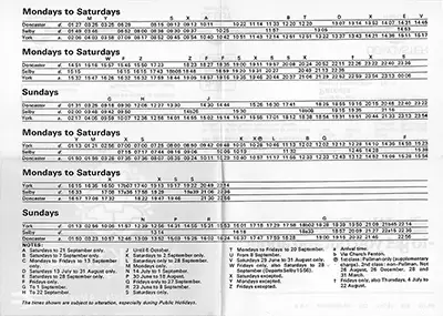 June 1974 York Vale timetable inside