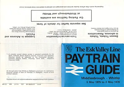 May 1975 Middlesbrough - Whitby timetable outside