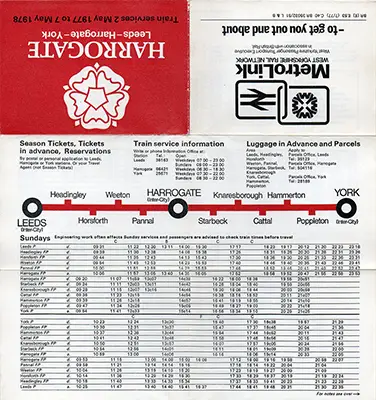 May 1977 Leeds - Harrogate - York timetable outside